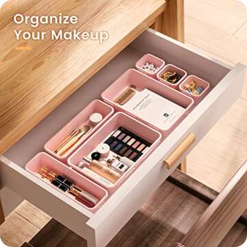 A-LuGei 【28PCS】 Drawer Organizer, Bathroom Organizers and Storage, Makeup organizer, Desk drawer organizer, Storage Bins for Kitchen Office Bedroom Vanity Jewelry Pantry Garage【3Size】