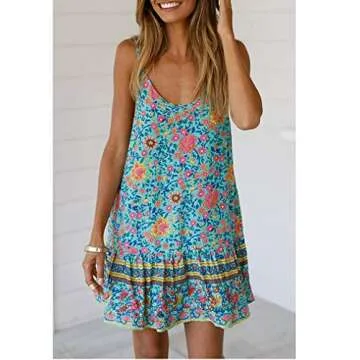 Qearal Boho Adjustable Floral Sundress for Women