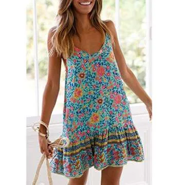 Qearal Boho Adjustable Floral Sundress for Women