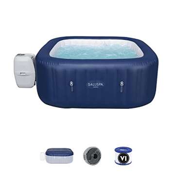 Bestway SaluSpa Hawaii AirJet 2 to 6 Person Square Inflatable Hot Tub Portable Outdoor Spa with 140 Soothing AirJetsr, Blue