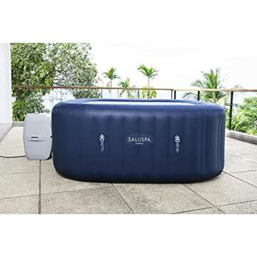 Bestway SaluSpa Hawaii AirJet 2 to 6 Person Square Inflatable Hot Tub Portable Outdoor Spa with 140 Soothing AirJetsr, Blue