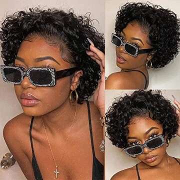 BAIHONG 6 inch Lace Front Pixie Cut Wig With Short Curly Human Hair - 13X1 HD Lace, Plucked and Blea...