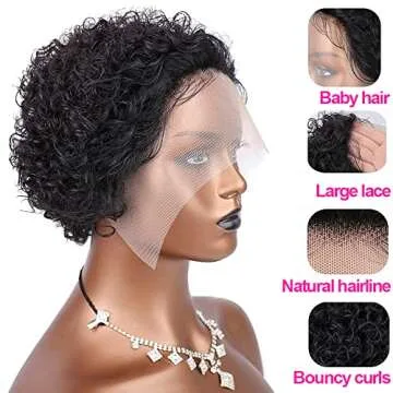 BAIHONG 6 inch Lace Front Pixie Cut Wig With Short Curly Human Hair - 13X1 HD Lace, Plucked and Bleached Knots - For Black Women