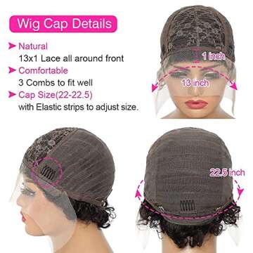 BAIHONG 6 inch Lace Front Pixie Cut Wig With Short Curly Human Hair - 13X1 HD Lace, Plucked and Bleached Knots - For Black Women