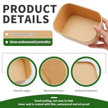 Fniiva 25 ​Pack 33 oz Paper Bowls, Disposable Food Containers with Lids, Rectangular Disposable Bowls with Lids, Disposable Salad Bowls with Lids for Diet Salad, Ice Cream, Yogurt, Party Food