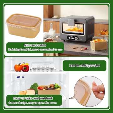 Fniiva 25 ​Pack 33 oz Paper Bowls, Disposable Food Containers with Lids, Rectangular Disposable Bowls with Lids, Disposable Salad Bowls with Lids for Diet Salad, Ice Cream, Yogurt, Party Food