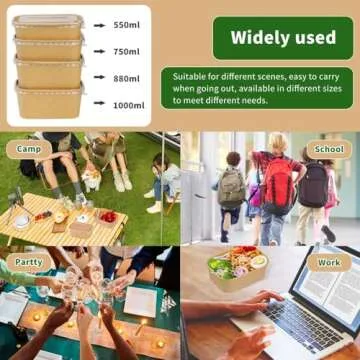 Fniiva 25 ​Pack 33 oz Paper Bowls, Disposable Food Containers with Lids, Rectangular Disposable Bowls with Lids, Disposable Salad Bowls with Lids for Diet Salad, Ice Cream, Yogurt, Party Food