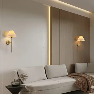 KELUOLY Wall Sconces Sets of 2 White Fabric lampshade Gold Wall Lamp Column Bracket Wall Lighting Bathroom Dresser Hardwired lamp Applicable to Living Room Bedroom Dining Room