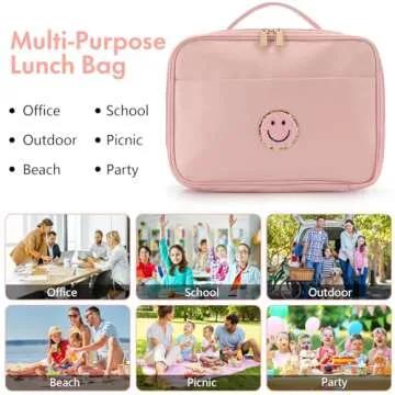 WALONER Kids Lunch Box Insulated Leather Lunch Bag for Kids Girls Boys Teenager, Mini Thermal Reusable Lunch Bag for School Picnic Journey, Fun Gifts for Girls Boys Teenager