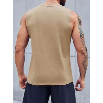 ZIWOCH Men's Sleeveless Tank Tops Crewneck Solid Loose Fit Shirt Khaki