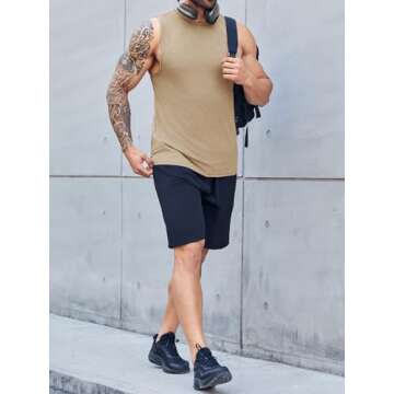 ZIWOCH Men's Sleeveless Tank Tops Crewneck Solid Loose Fit Shirt Khaki