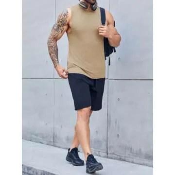 ZIWOCH Men's Sleeveless Tank Tops Crewneck Solid Loose Fit Shirt Khaki