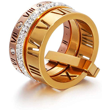 Jaline Stainless Steel CZ Zirconia Roman Numeral Ring for Women - Stacking & Spinner 3 in 1 (Rose Go...