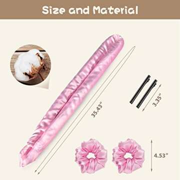 Heatless Curling Rod Headband for Overnight Silk Ribbon Hair Styling, No Heat Hair Rollers with Clips for Long Hair (Pink)