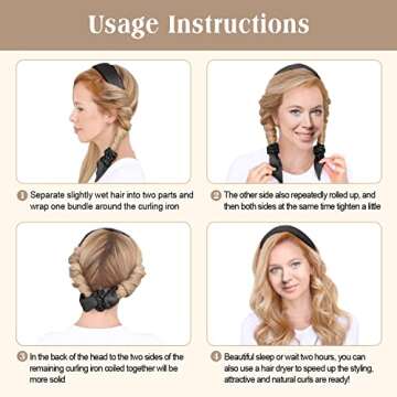 Heatless Curling Rod Headband for Overnight Silk Ribbon Hair Styling, No Heat Hair Rollers with Clips for Long Hair (Pink)