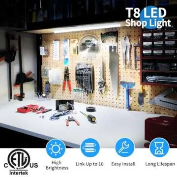 CNSUNWAY LED Shop Light 2ft, 20W 3000LM 6500K, T8 LED Tube Lights, Clear Cover, Ceiling and Utility Shop Lights, Linkable Light Fixture for Room, Garage, Workbench, Warehouse, ETL Listed (2 Pack)