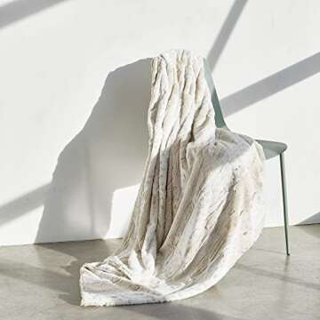 Peri Home Leopard Luxury Faux Fur Throw Blanket - Super Soft Fluffy Bedding Throw Blanket for Bedroom 50" x 60 - Furry Blanket Comfy Warm Cozy Plush Blanket for Bed Sofa Couch - Ivory