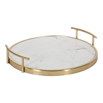 Marbury Modern Round Marble Tray White Gold 14 Inch