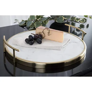 Marbury Modern Round Marble Tray White Gold 14 Inch