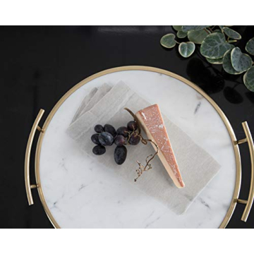 Marbury Modern Round Marble Tray White Gold 14 Inch