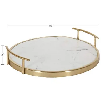 Marbury Modern Round Marble Tray White Gold 14 Inch
