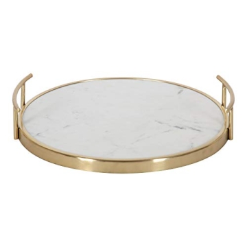 Marbury Modern Round Marble Tray White Gold 14 Inch