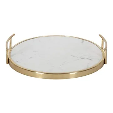 Marbury Modern Round Marble Tray White Gold 14 Inch