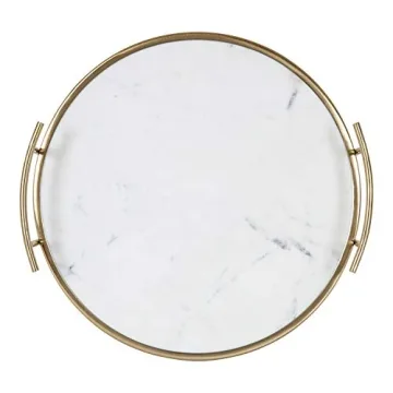 Marbury Modern Round Marble Tray White Gold 14 Inch