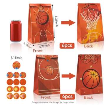 YIPAXEJE 12 Basketball Themed Paper Birthday Gift Bags - Perfect Size for Snack Bags, Party Favor Ba...