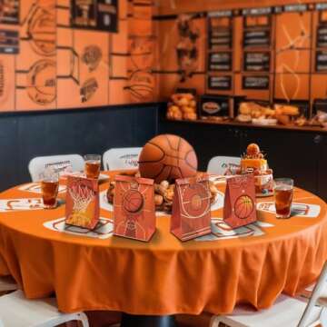 YIPAXEJE 12 Basketball Themed Paper Birthday Gift Bags - Perfect Size for Snack Bags, Party Favor Bags, and Kids Birthday Gift Bags - 8.26" H x 4.72" L x 2.75" W with Stickers