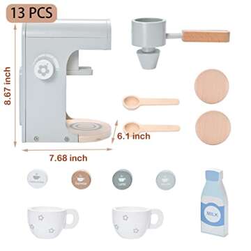 MONT PLEASANT Kids Wooden Toys Toddler Pretend Play Kitchen Accessories Coffee Maker Espresso Machin...