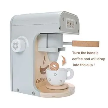 MONT PLEASANT Kids Wooden Toys Toddler Pretend Play Kitchen Accessories Coffee Maker Espresso Machine Playset Montessori Kitchen Toy Gift for Girls and Boys