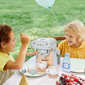 MONT PLEASANT Kids Wooden Toys Toddler Pretend Play Kitchen Accessories Coffee Maker Espresso Machine Playset Montessori Kitchen Toy Gift for Girls and Boys