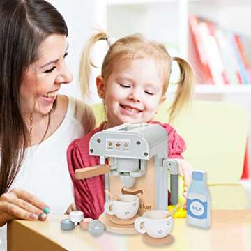 MONT PLEASANT Kids Wooden Toys Toddler Pretend Play Kitchen Accessories Coffee Maker Espresso Machine Playset Montessori Kitchen Toy Gift for Girls and Boys