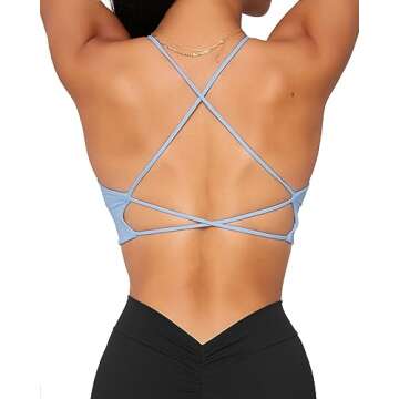 Danysu Women's Workout Sports Bras Backless Padded Low Impact Bra Yoga Crop Tank Top Twirl Front Par...