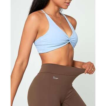 Danysu Women's Workout Sports Bras Backless Padded Low Impact Bra Yoga Crop Tank Top Twirl Front Paradise Blue XS