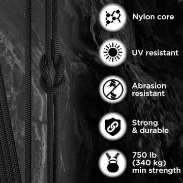 TECEUM Paracord Type IV 750 lb Black 016 – 50 ft – 4mm – 100% Nylon Strong Tactical MIL–SPEC Parachute Cord – Survival Rope Emergency para Cord 11 Strands Core EDC Camping Hiking Military Gear 016a n