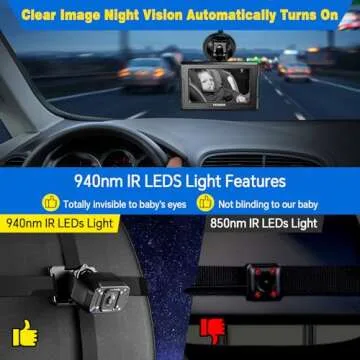 FEISIKE Baby Car Camera, 4.3'' Back Seat Baby Car Camera Mirror for Crystal Infrared Night Vision, 360° Rotation & 149° Wide View, 3 Mins Easy Installation