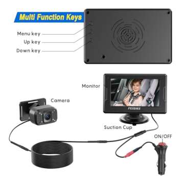 FEISIKE Baby Car Camera, 4.3'' Back Seat Baby Car Camera Mirror for Crystal Infrared Night Vision, 360° Rotation & 149° Wide View, 3 Mins Easy Installation