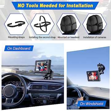 FEISIKE Baby Car Camera, 4.3'' Back Seat Baby Car Camera Mirror for Crystal Infrared Night Vision, 360° Rotation & 149° Wide View, 3 Mins Easy Installation