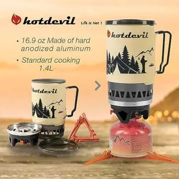 Hotdevil (1.4-Litre) Backpacking Camping Stove Portable Cooking System with Piezo Ignition, Outdoor Mini Burner Camping Stove Kit Propane, Ideal for Hiking Fishing Hunting Emergency & Survival