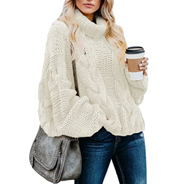 Dokotoo Women's Chunky Cable Knit Turtleneck Sweater - Cozy Winter Fashion