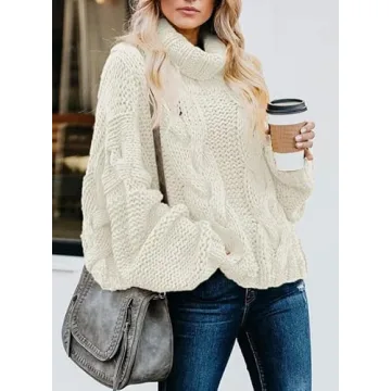 Dokotoo Women's Chunky Cable Knit Turtleneck Winter Sweater