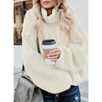 Dokotoo Women's Chunky Cable Knit Turtleneck Winter Sweater