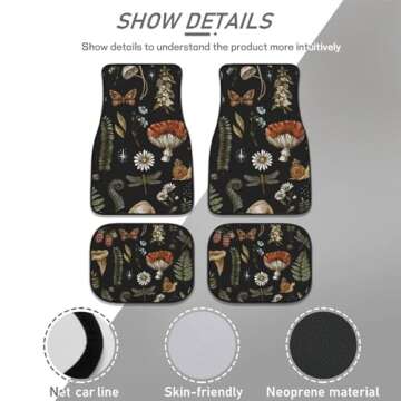 4 PCS Car Mats,Cute Hippie Aesthetic Car Accessories,Butterfly Mushroom Car Floor Mats,Halloween Christmas Birthday Gifts for Daughter Friend Family