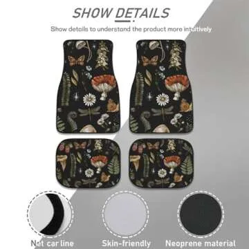4 PCS Car Mats,Cute Hippie Aesthetic Car Accessories,Butterfly Mushroom Car Floor Mats,Halloween Christmas Birthday Gifts for Daughter Friend Family