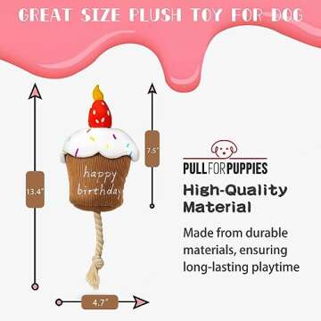 REQIHO Dog Birthday Toys - Dog Birthday Cake Toy, Strawberry Plush Squeaky Cake Dog Toy, Boy Girl Dog Birthday Gift