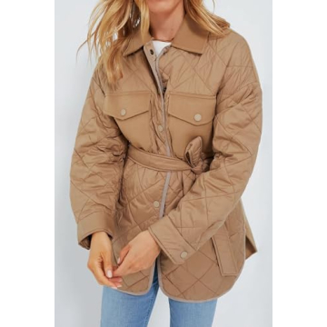 SCOFEEL Women's Lightweight Quilted Jackets Casual Long Sleeve Spread Collar Outerwear Coat With Pockets