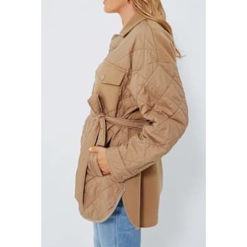 SCOFEEL Women's Lightweight Quilted Jackets Casual Long Sleeve Spread Collar Outerwear Coat With Pockets