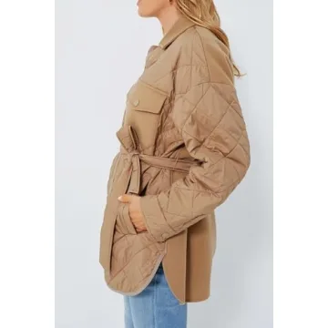 SCOFEEL Women's Lightweight Quilted Jackets Casual Long Sleeve Spread Collar Outerwear Coat With Pockets